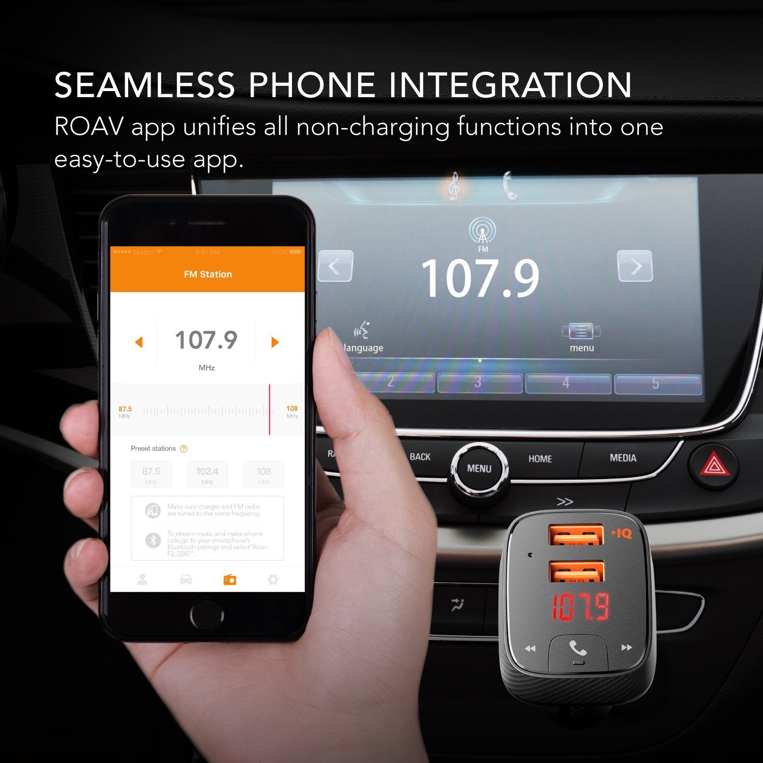 Roav SmartCharge F2 Car Bluetooth FM Transmitter and USB Charger