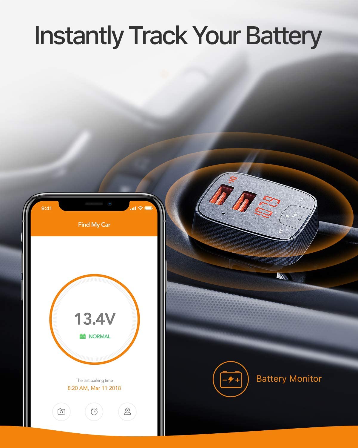 Roav SmartCharge F2 Car Bluetooth FM Transmitter and USB Charger